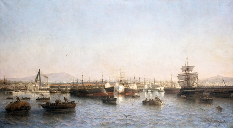Joseph Suchet (1824 1896), Le bassin National à Marseille, 1889, Huile sur toile 256 x 454 cm