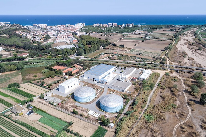 (Blanes, Catalonia August 07, 2017) Desalination plant in view of drone